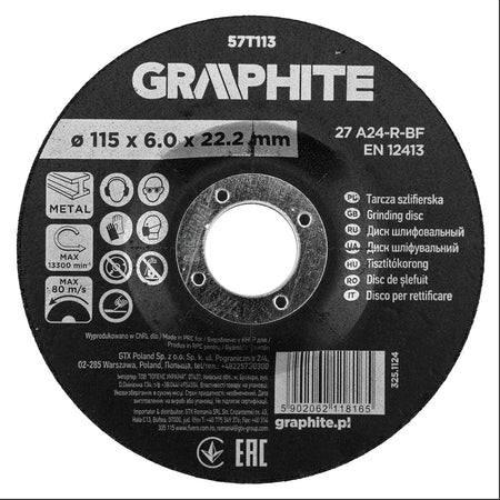 Brúsny kotúč, oxid hlinitý na kov 115 x 6,0 x 22,2 mm, 27 A24-R-BF, vypuklý od GRAPHITE nájdeš na naravis.sk