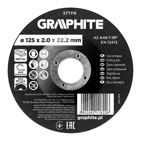 Rezný kotúč, korund na kov, vypuklý 125 x 2,0 x 22,2 mm, 42 A46-T-BF od GRAPHITE nájdeš na naravis.sk