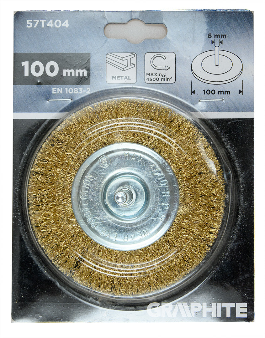 Drôtená kefa na kotúče 100 mm, krimpovaný drôt, mosadzný, so stopkou 6 mm od GRAPHITE nájdeš na naravis.sk
