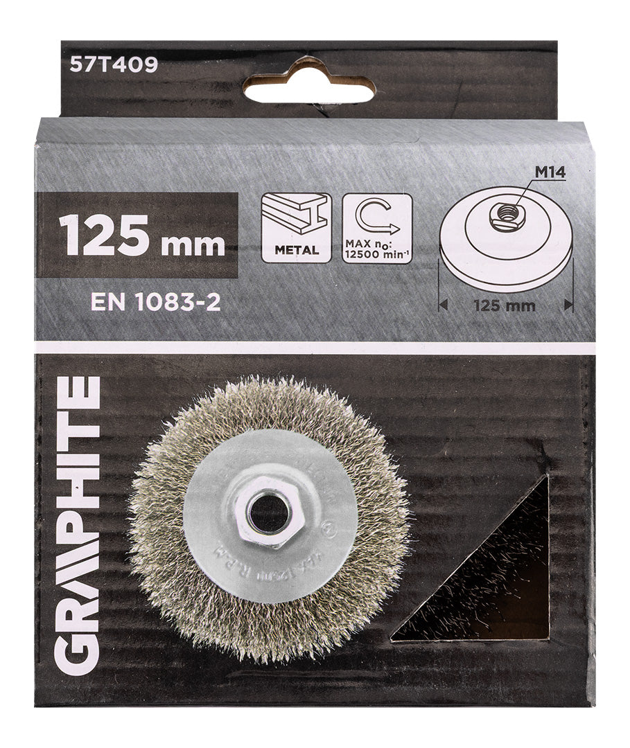 Drôtená kefa 125 mm, lisovaný drôt, oceľ, M14 od GRAPHITE nájdeš na naravis.sk