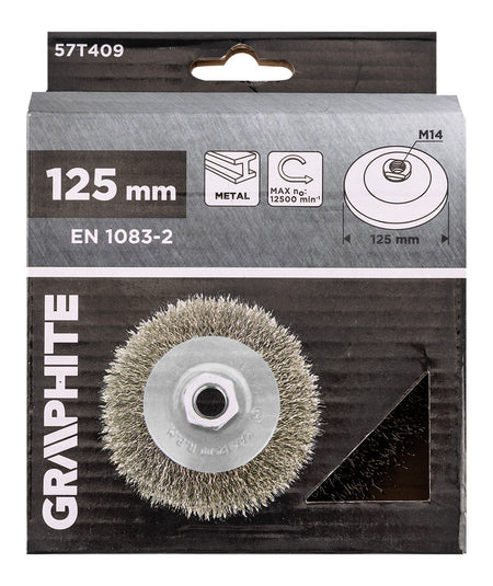 Drôtená kefa 125 mm, lisovaný drôt, oceľ, M14 od GRAPHITE nájdeš na naravis.sk