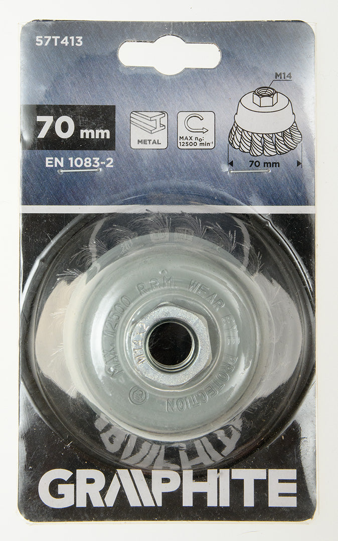 70 mm drôtená kefa, krútené oceľové lanko, M14 od GRAPHITE nájdeš na naravis.sk