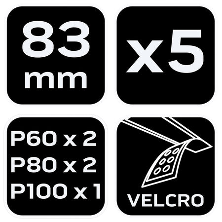 Brúsne listy so suchým zipsom, 83 x 83 x 83 mm (P60x2, P80x2, P100x1), 5 ks. od NEO TOOLS nájdeš na naravis.sk