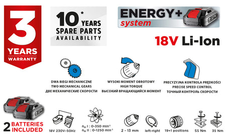 Akumulátorová vŕtačka/prípravok Energy+ 18V, Li-Ion, skľučovadlo 13 mm, 2 2Ah akumulátor, nabíjačka, kufor od GRAPHITE nájdeš na naravis.sk