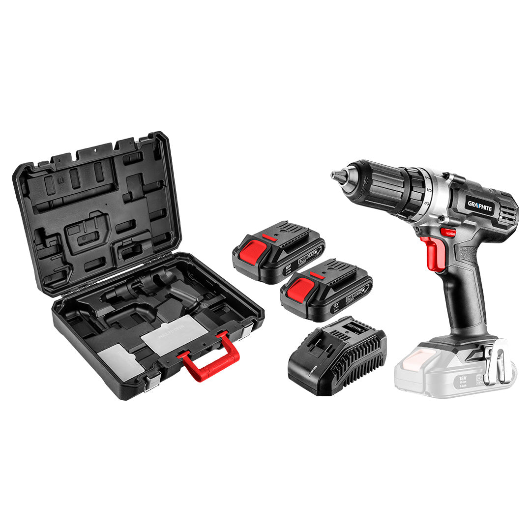 Akumulátorová vŕtačka/prípravok Energy+ 18V, Li-Ion, skľučovadlo 13 mm, 2 2Ah akumulátor, nabíjačka, kufor od GRAPHITE nájdeš na naravis.sk