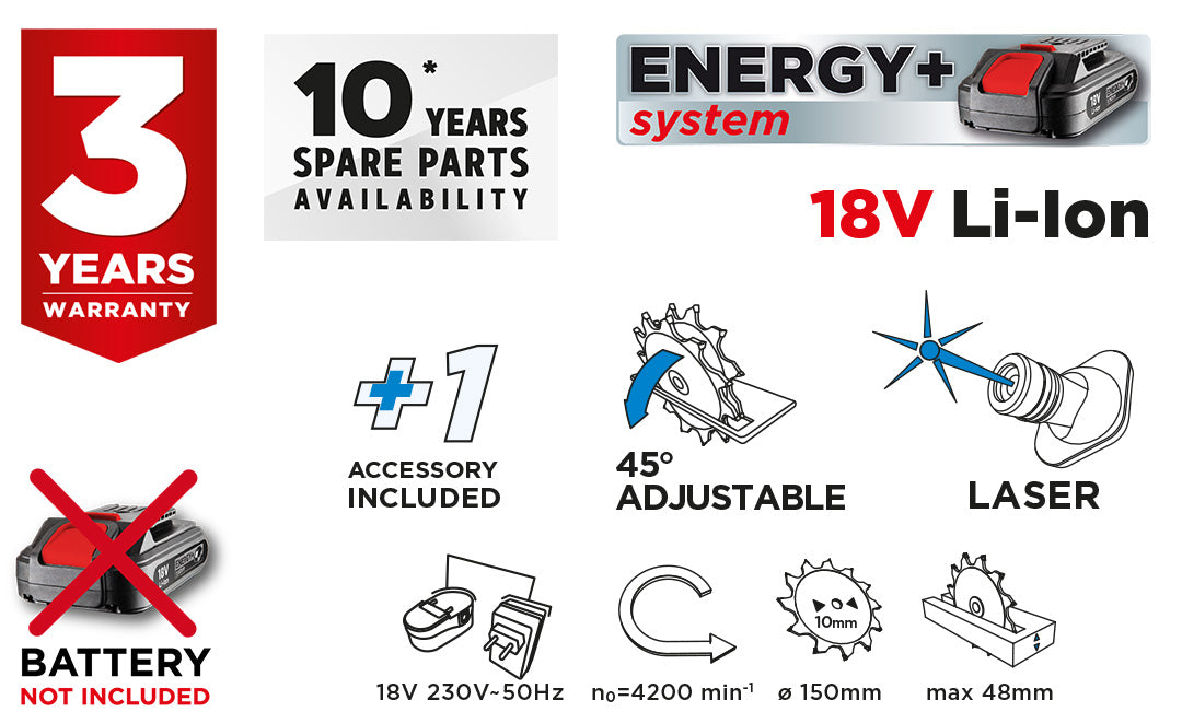 Akumulátorová kotúčová píla Energy+ 18 V, Li-Ion, kotúč 150 x 10 mm, bez akumulátora od GRAPHITE nájdeš na naravis.sk
