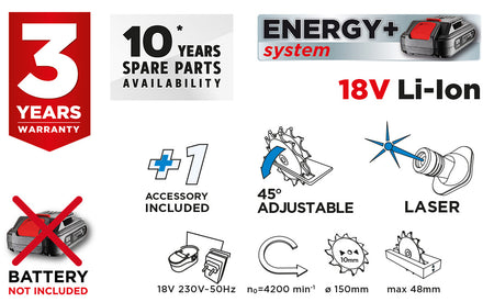 Akumulátorová kotúčová píla Energy+ 18 V, Li-Ion, kotúč 150 x 10 mm, bez akumulátora od GRAPHITE nájdeš na naravis.sk