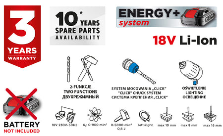 Akumulátorové vŕtacie kladivo SDS+ Energy+ 18V, Li-Ion/0,8 J, bez akumulátora od GRAPHITE nájdeš na naravis.sk