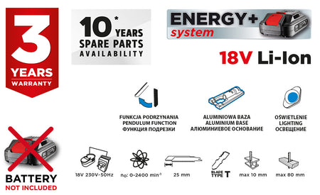 Akumulátorová priamočiara píla Energy+ 18 V, Li-Ion, bez akumulátora od GRAPHITE nájdeš na naravis.sk