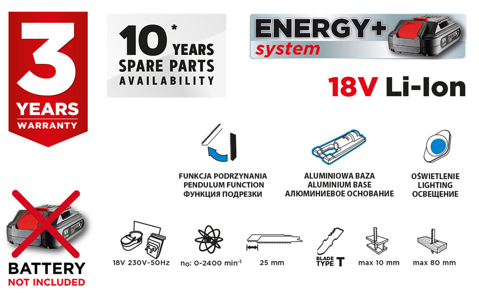 Akumulátorová priamočiara píla Energy+ 18 V, Li-Ion, bez akumulátora od GRAPHITE nájdeš na naravis.sk