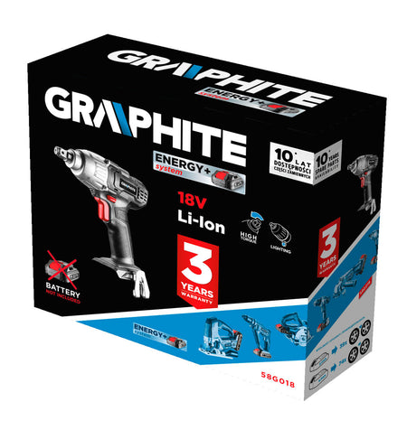 Akumulátorový rázový uťahovač Energy+ 18V, Li-Ion, bez akumulátora od GRAPHITE nájdeš na naravis.sk