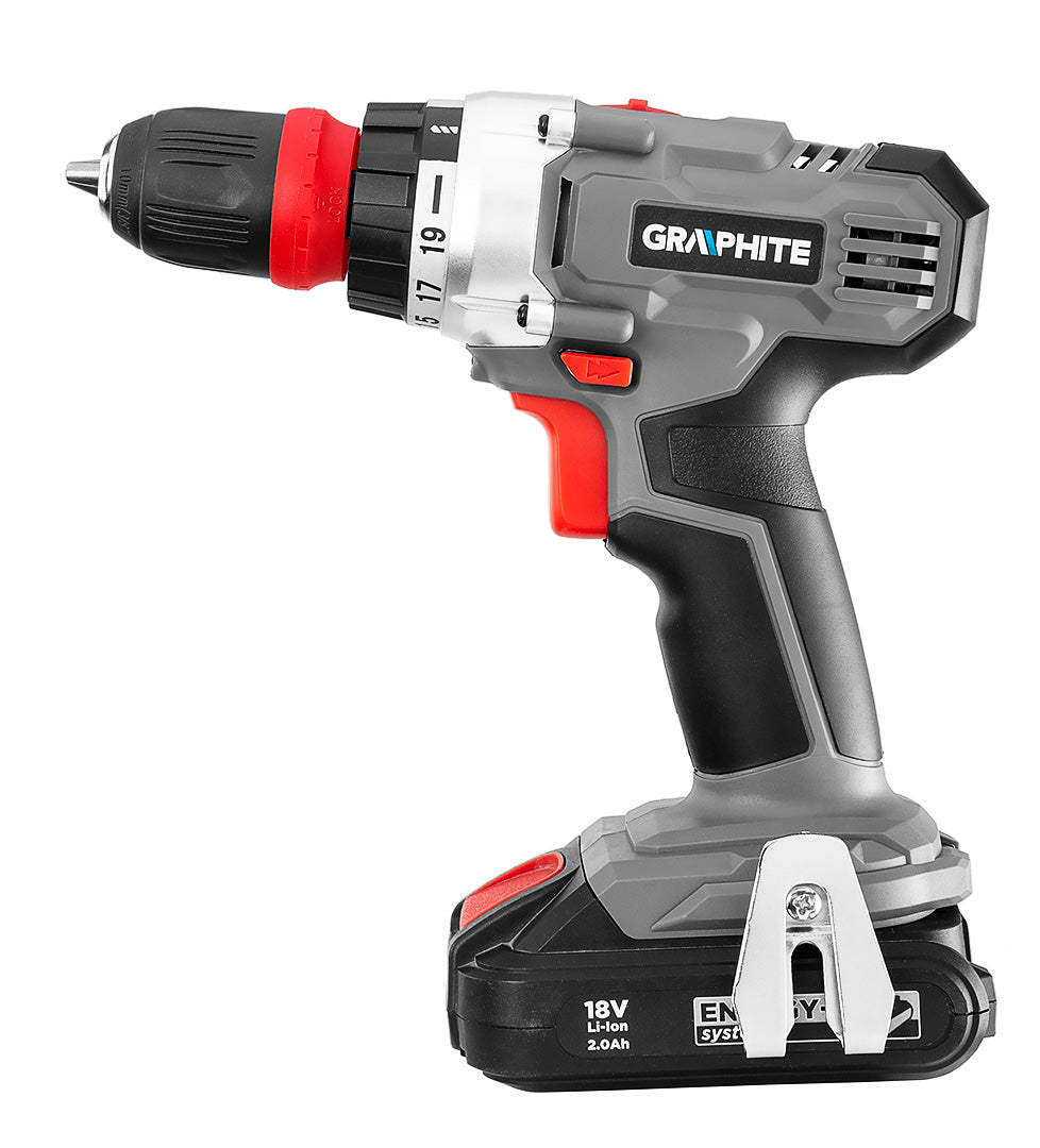 Akumulátorová vŕtačka/prístroj Energy+ 18V, Li-Ion, odnímateľné 10mm skľučovadlo, 2 2Ah akumulátory, nabíjanie, kufrík od GRAPHITE nájdeš na naravis.sk