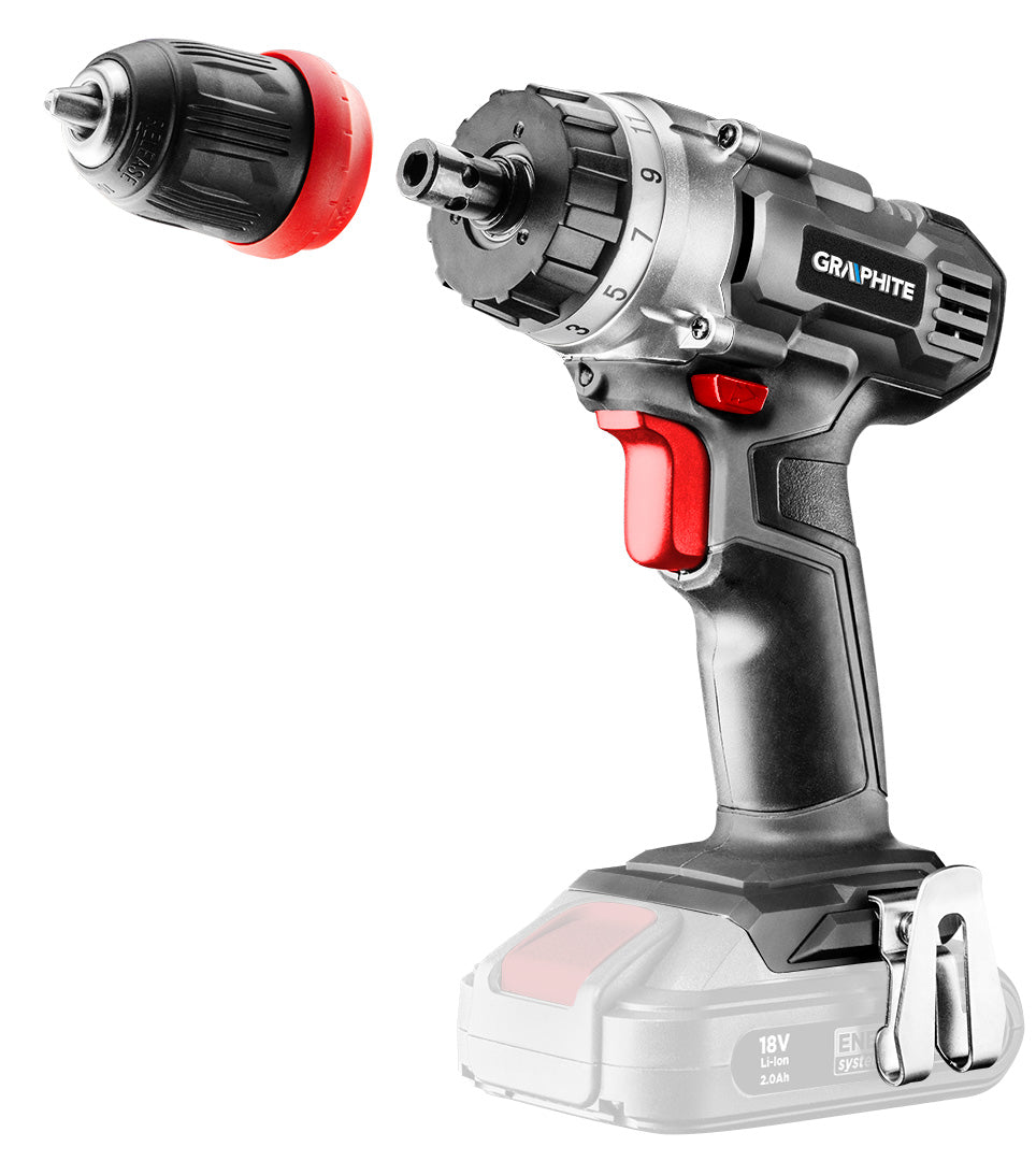 Energy+ 18V akumulátorová vŕtačka/príklepová vŕtačka, Li-Ion, 10 mm odnímateľná rukoväť, bez batérie od GRAPHITE nájdeš na naravis.sk