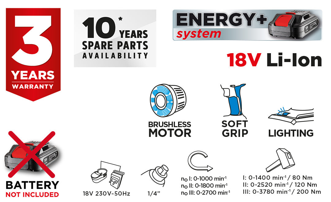 Akumulátorový rázový bezkefkový uťahovač Energy+ 18V, Li-Ion, bez akumulátora od GRAPHITE nájdeš na naravis.sk