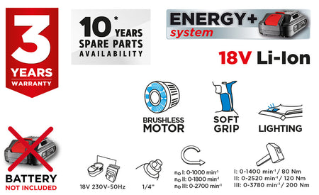 Akumulátorový rázový bezkefkový uťahovač Energy+ 18V, Li-Ion, bez akumulátora od GRAPHITE nájdeš na naravis.sk