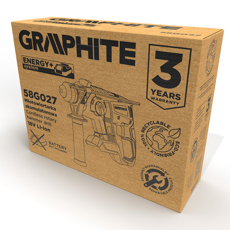 Akumulátorová príklepová vŕtačka Energy+ 18V, Li-Ion, zdvih príklepu 2.2J, bez batérie od GRAPHITE nájdeš na naravis.sk