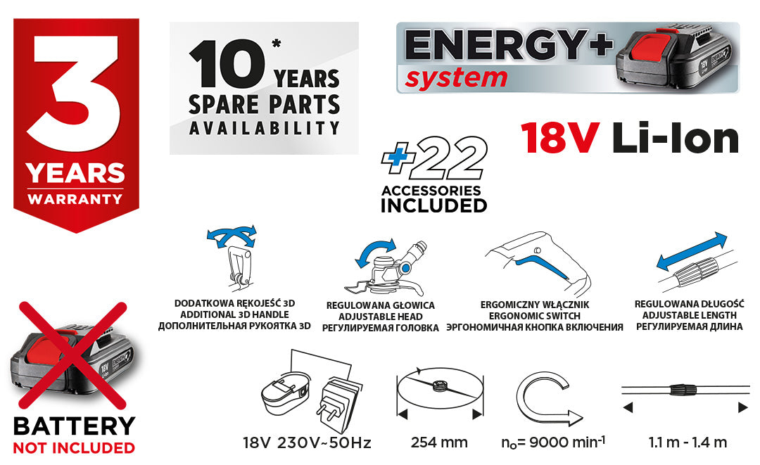 Akumulátorový vyžínač Energy+ 18 V, Li-lon, šírka kosenia 254 mm, bez akumulátora od GRAPHITE nájdeš na naravis.sk