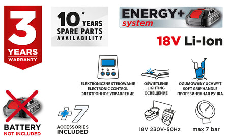 Akumulátorový kompresor Energy+ 18 V, LCD displej, bez batérie od GRAPHITE nájdeš na naravis.sk