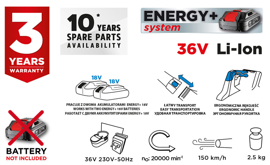 Energy+ 36V, Li-Ion akumulátorový fúkač lístia, 150 km/h, bez batérie od GRAPHITE nájdeš na naravis.sk