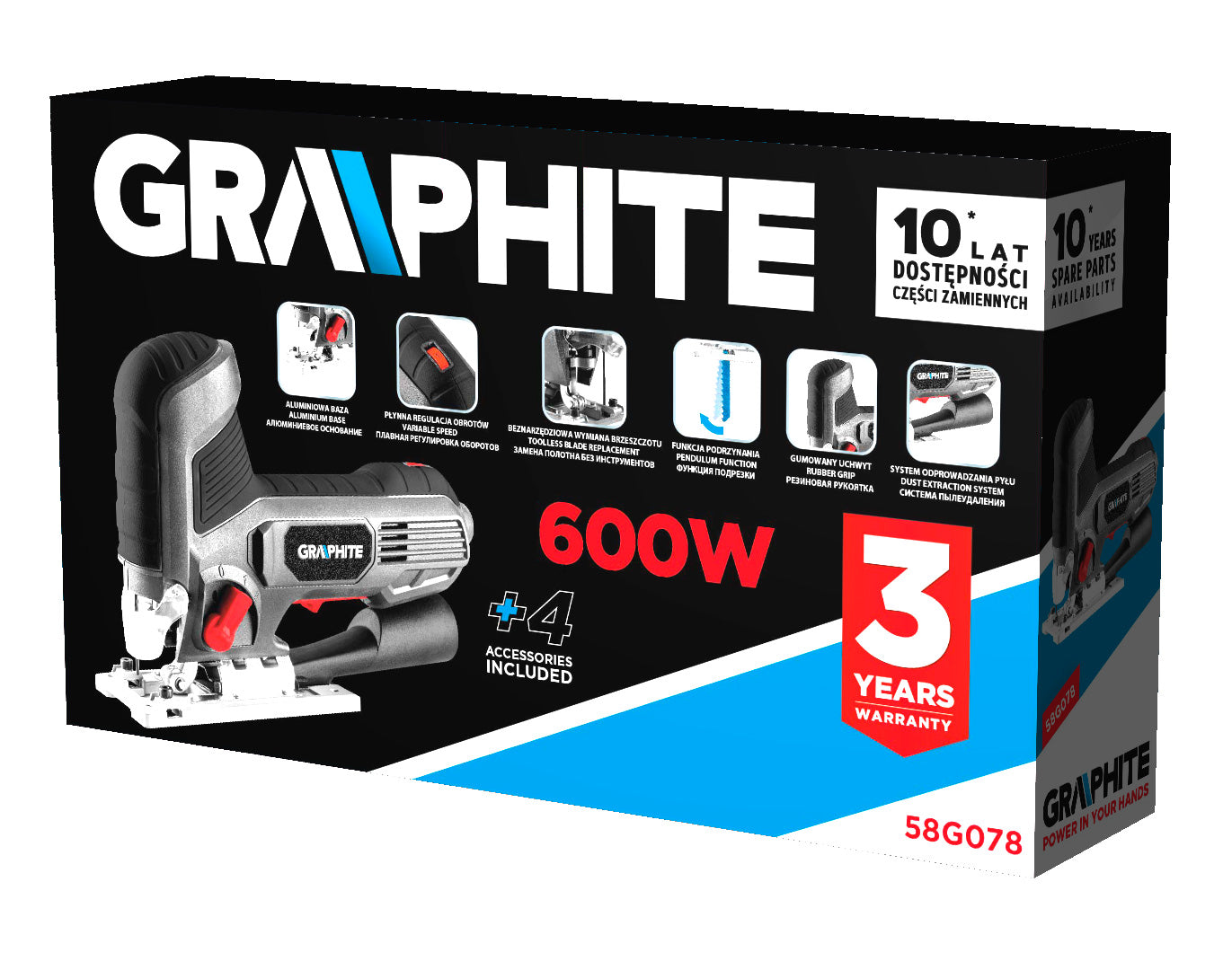 Skicovacia píla 600 W, počet zdvihov 800-3000 ot/min, s držiakom tela od GRAPHITE nájdeš na naravis.sk