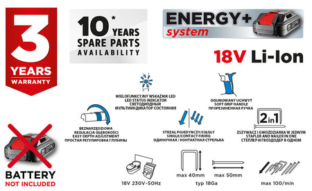 Akumulátorová zošívačka Energy+ 18V, Li-Ion, bez akumulátora od GRAPHITE nájdeš na naravis.sk