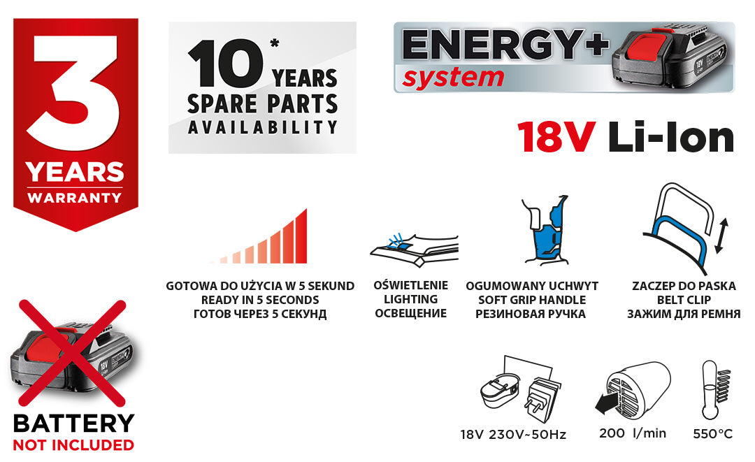 Akumulátorová baterka Energy+ 18V, Li-Ion, teplotný rozsah 550oC, bez akumulátora od GRAPHITE nájdeš na naravis.sk