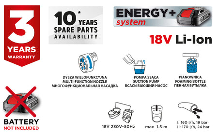 Akumulátorová záhradná umývačka Energy+ 18V Li-lon, max. 24 bar, bez batérie od GRAPHITE nájdeš na naravis.sk