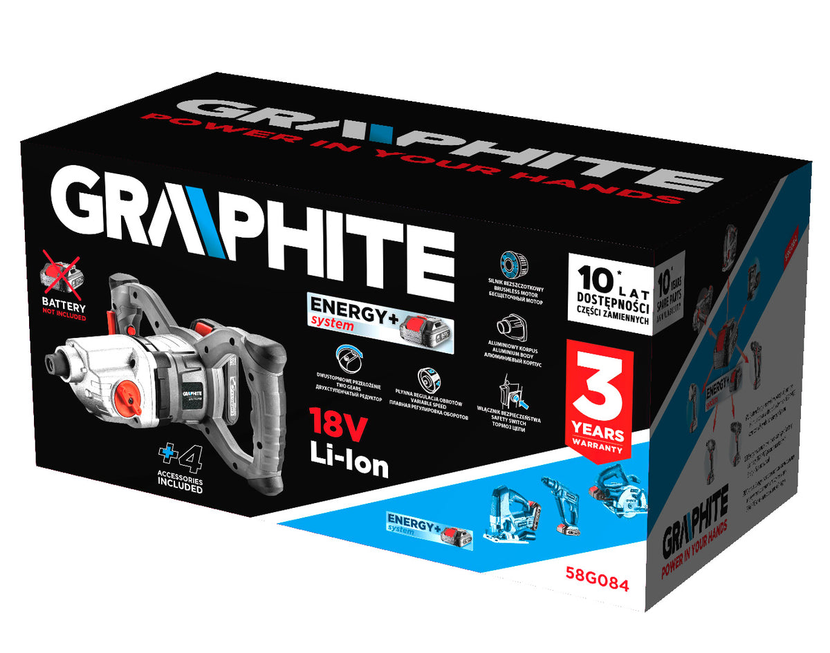 Akumulátorový mixér bezkartáčové Energy+ 18V, ot: I: 250-400 min-1, II: 350-650 min-1 od GRAPHITE nájdeš na naravis.sk