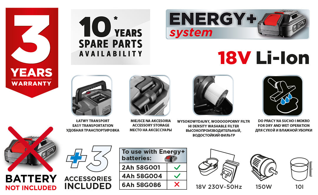 Energy+ 18V Li-Ion dielenský vysávač, 10 l od GRAPHITE nájdeš na naravis.sk