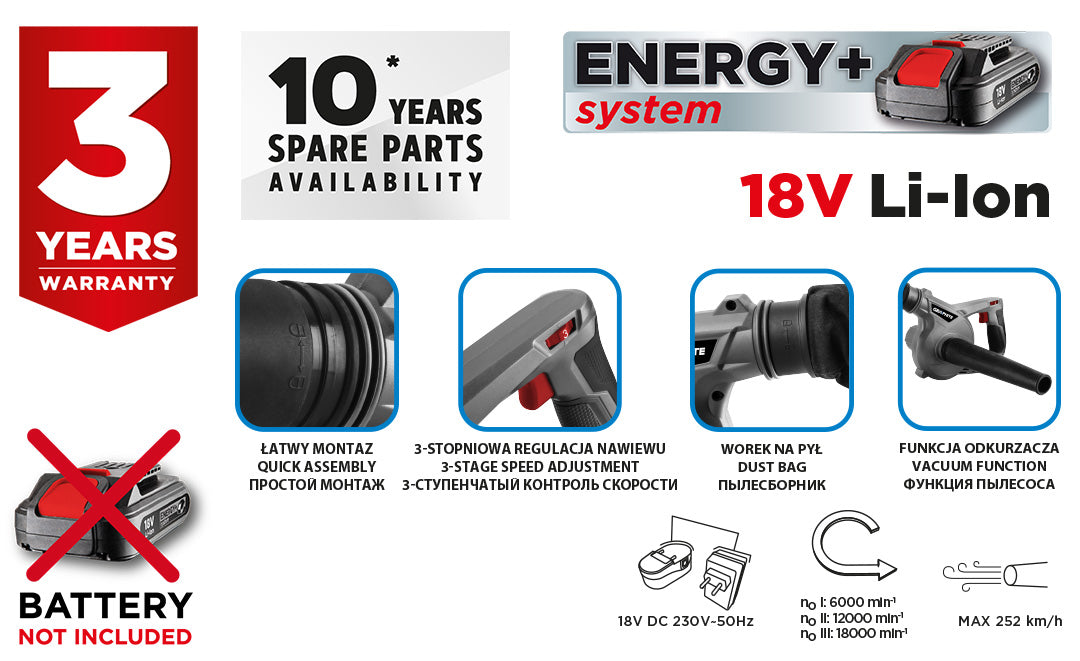 Malý záhradný a dielenský fúkač Energy+ 18 V bez batérie od GRAPHITE nájdeš na naravis.sk