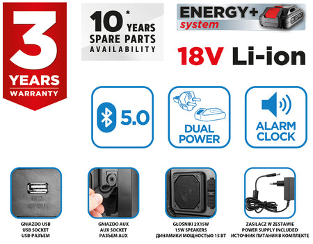 Energy+ 18V stavebné rádio bez akumulátora od GRAPHITE nájdeš na naravis.sk