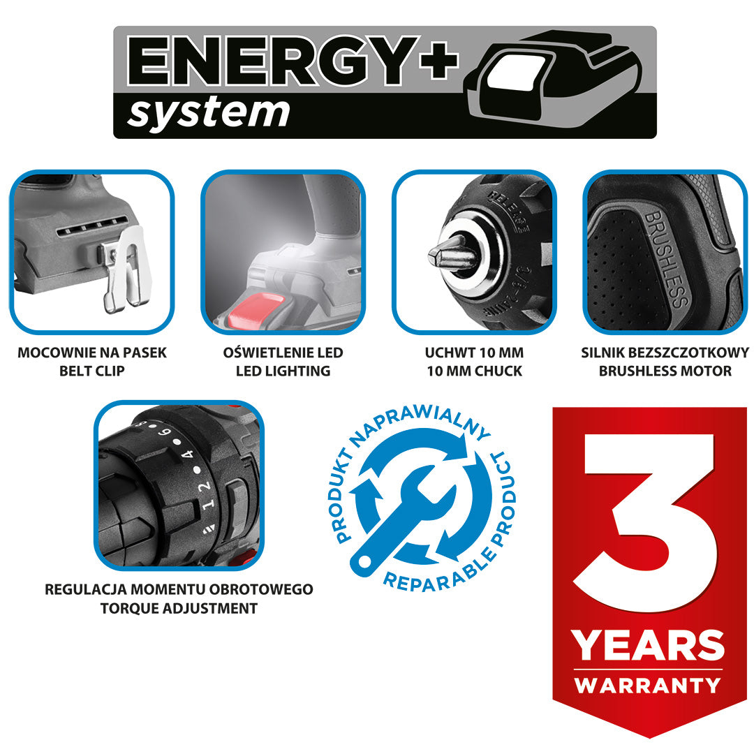 18V bezkartáčový vŕtací skrutkovač, 10mm skľučovadlo, kompaktný, Energy+, bez akumulátora od GRAPHITE nájdeš na naravis.sk