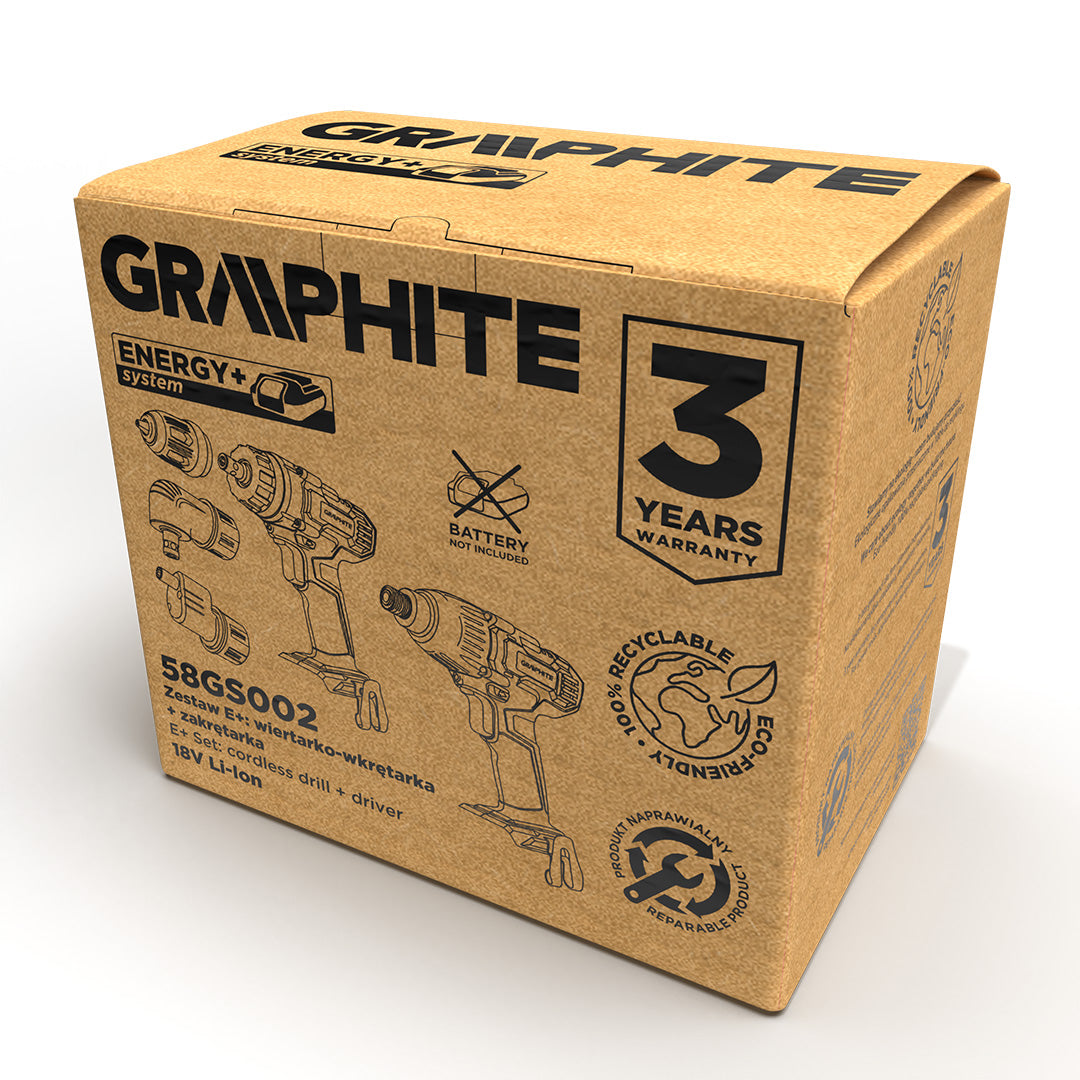 Súprava E+: vŕtačka/príklepová vŕtačka 58G022-AD so skrutkovačom 58G012 od GRAPHITE nájdeš na naravis.sk
