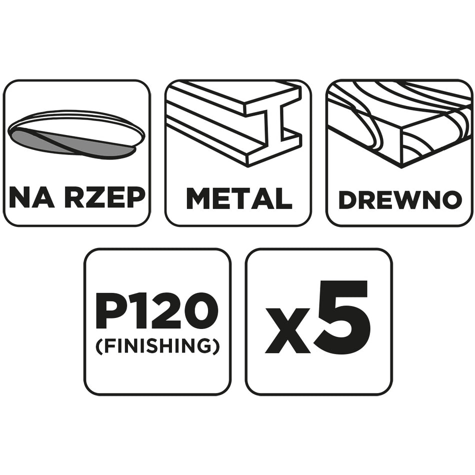 Brúsne kotúče so suchým zipsom 150 mm, P120, 5 ks, bez otvorov od GRAPHITE nájdeš na naravis.sk