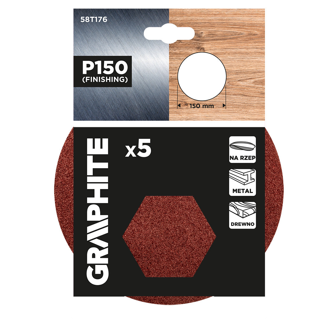Brúsne kotúče so suchým zipsom 150 mm, P150, 5 ks, bez otvorov od GRAPHITE nájdeš na naravis.sk