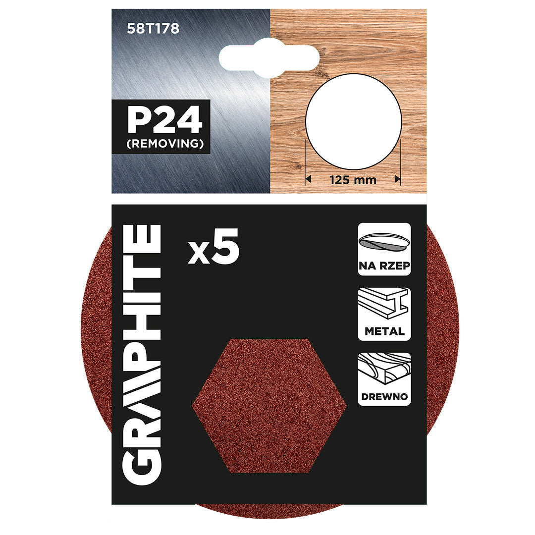 Brúsne kotúče so suchým zipsom 125 mm, P24, 5 ks, bez otvorov od GRAPHITE nájdeš na naravis.sk