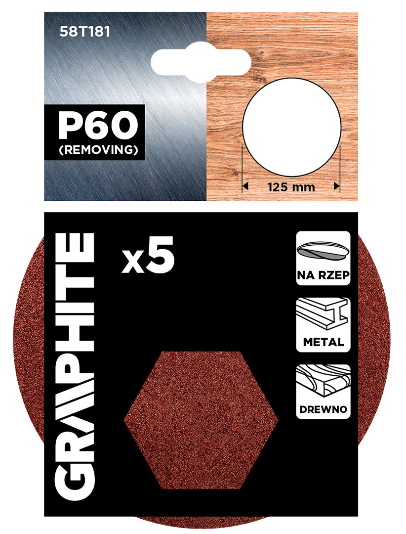Brúsne kotúče so suchým zipsom 125 mm, P60, 5 ks, bez otvorov od GRAPHITE nájdeš na naravis.sk