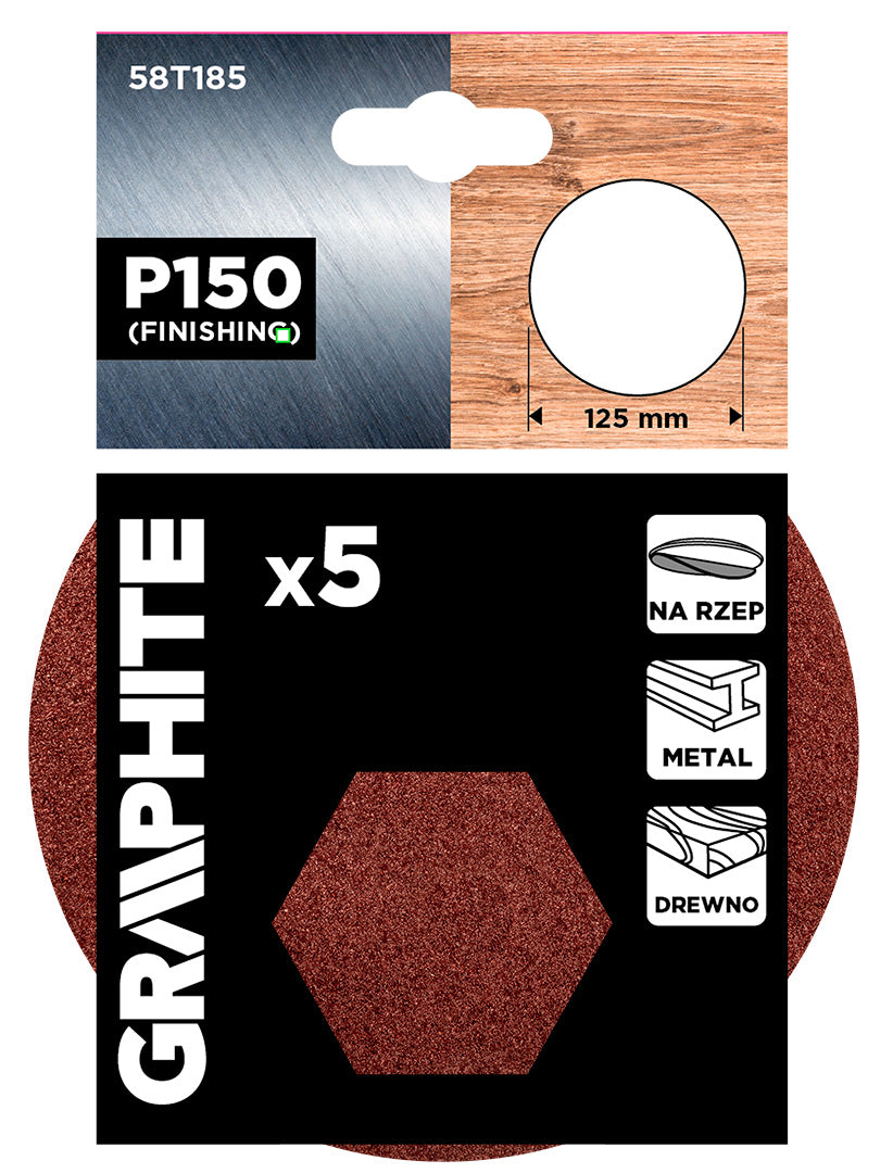 Brúsne kotúče so suchým zipsom 125 mm, P150, 5 ks, bez otvorov od GRAPHITE nájdeš na naravis.sk