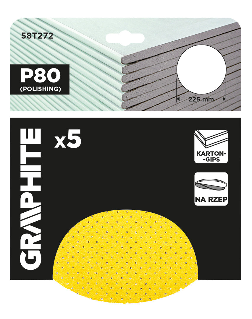 Brúsne kotúče, perforované, s otvormi na suchý zips 225 mm, P80, 5 ks. od GRAPHITE nájdeš na naravis.sk