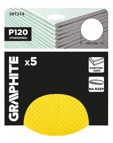 Brúsne kotúče, perforované, s otvormi na suchý zips 225 mm, P120, 5 ks. od GRAPHITE nájdeš na naravis.sk