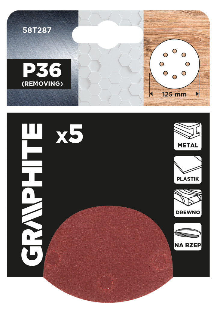 Brúsne kotúče s otvormi na suchý zips 125 mm, P36, 5 ks. od GRAPHITE nájdeš na naravis.sk