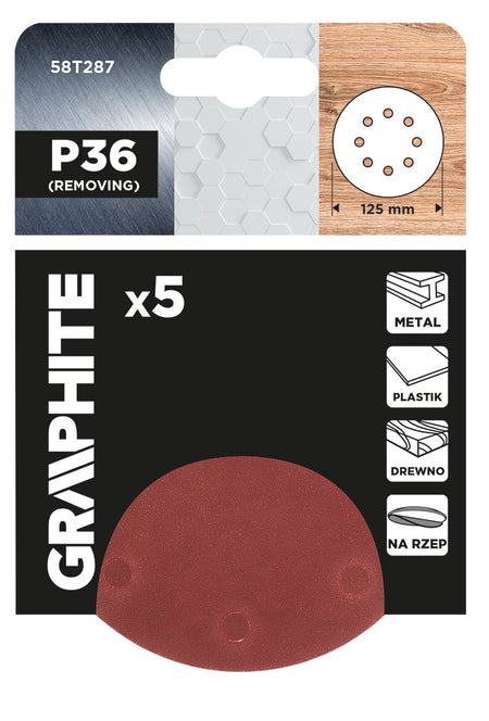 Brúsne kotúče s otvormi na suchý zips 125 mm, P36, 5 ks. od GRAPHITE nájdeš na naravis.sk