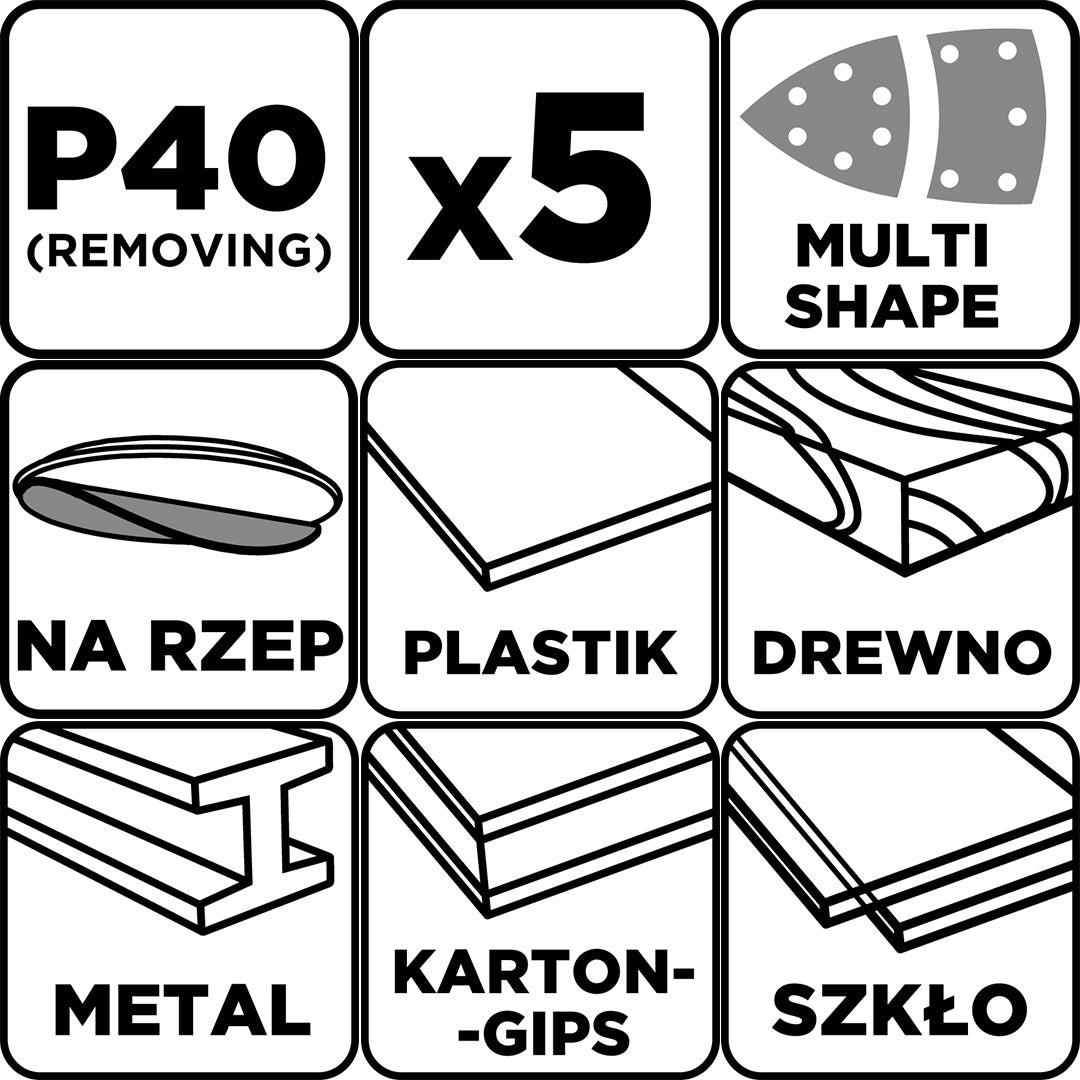 Brúsne listy so suchým zipsom, železo 102 x 152 mm, P40, 5 ks, s 11 otvormi od GRAPHITE nájdeš na naravis.sk