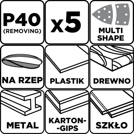 Brúsne listy so suchým zipsom, železo 102 x 152 mm, P40, 5 ks, s 11 otvormi od GRAPHITE nájdeš na naravis.sk
