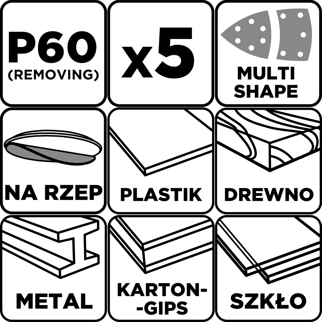 Brúsne listy so suchým zipsom, železo 102 x 152 mm, P60, 5 ks, s 11 otvormi od GRAPHITE nájdeš na naravis.sk