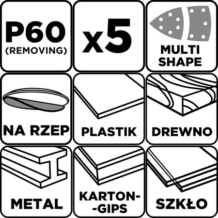 Brúsne listy so suchým zipsom, železo 102 x 152 mm, P60, 5 ks, s 11 otvormi od GRAPHITE nájdeš na naravis.sk