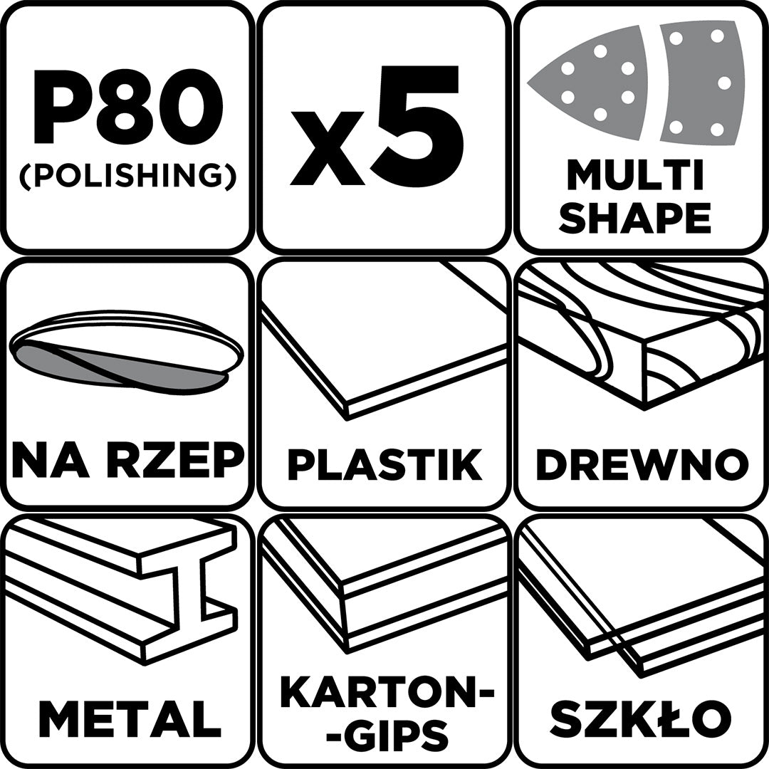 Brúsne listy so suchým zipsom, železo 102 x 152 mm, P80, 5 ks, s 11 otvormi od GRAPHITE nájdeš na naravis.sk