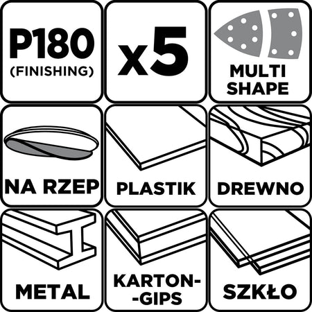 Brúsne listy na suchý zips, žehlička 102 x 152 mm, P180, 5 ks, s 11 otvormi od GRAPHITE nájdeš na naravis.sk
