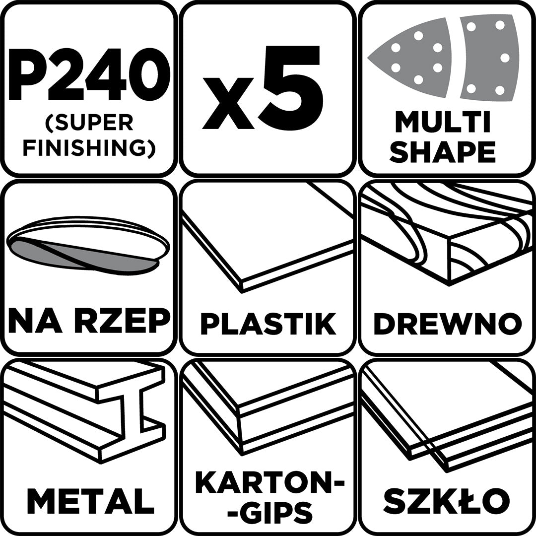 Brúsne listy na suchý zips, žehlička 102 x 152 mm, P240, 5 ks, s 11 otvormi od GRAPHITE nájdeš na naravis.sk