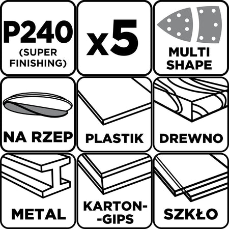 Brúsne listy na suchý zips, žehlička 102 x 152 mm, P240, 5 ks, s 11 otvormi od GRAPHITE nájdeš na naravis.sk